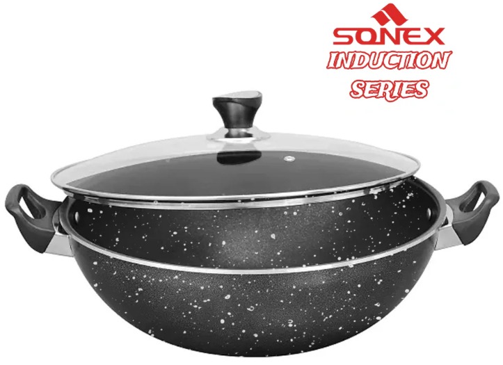 MARBLE COATING Non Stick, Cooking Wok, With Lid 30CM, Black (INDUCTION)
